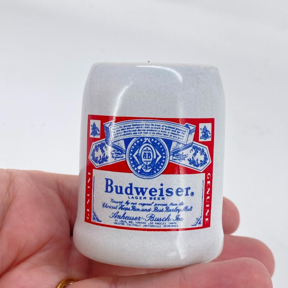 Budweiser Mini Beer Stein Shot Glass Anheuser Busch Ceramic Chile Breweriana
